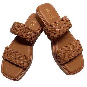 Double Braided Strap Platform Slide Sandals Tan Size 10